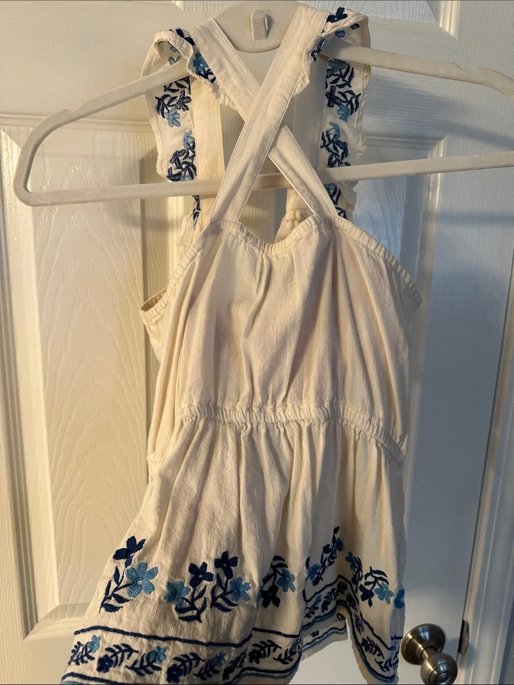 Old Navy White Girls' Sleeveless Top with Blue Floral Embroidery
